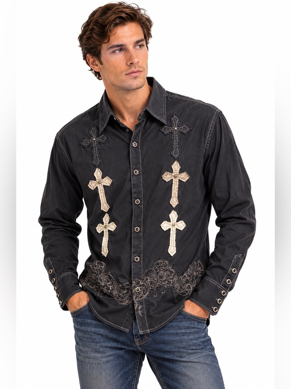 Fender Custom Shop Da Vinci Cross Embroidered Shirt Black Men’s L